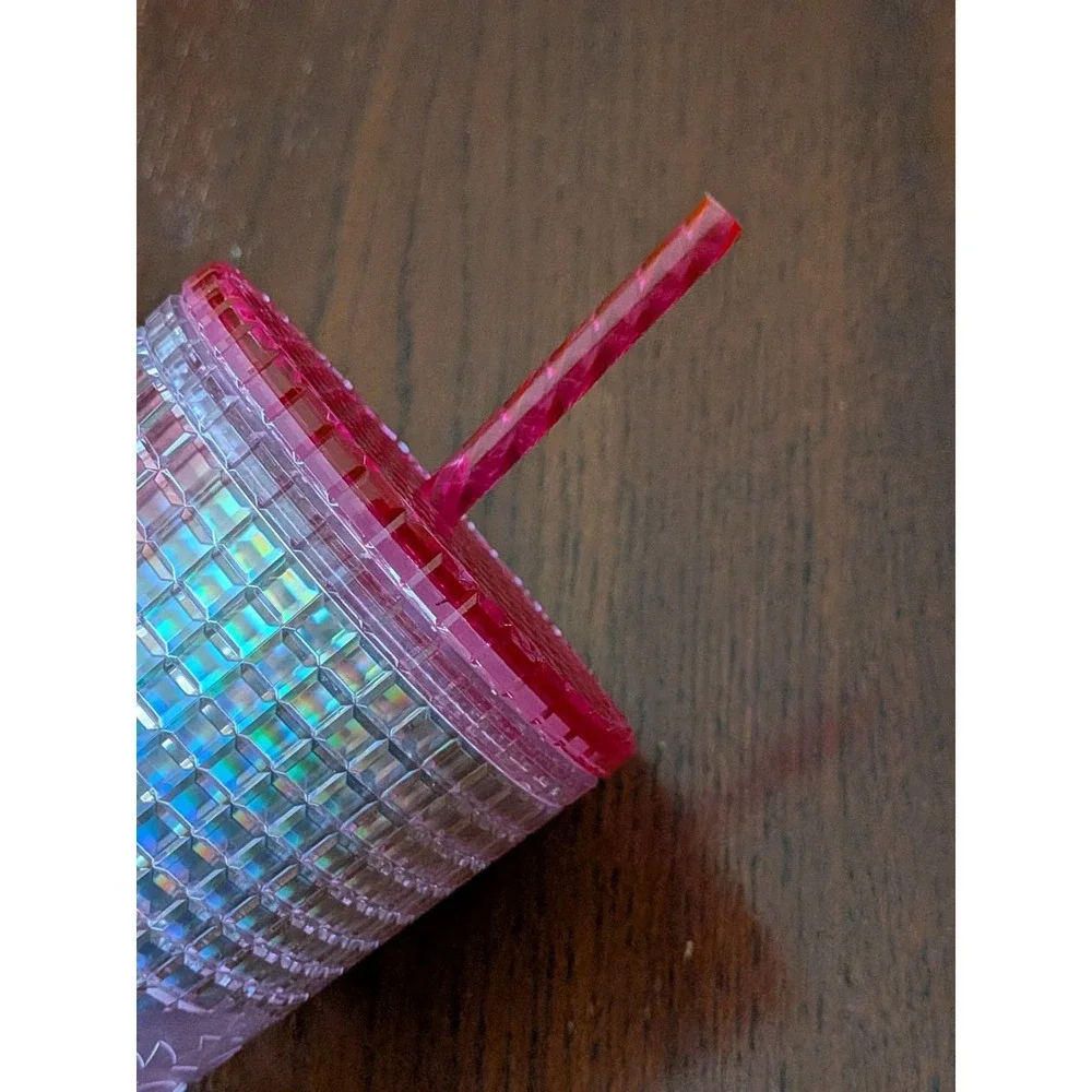 Starbucks 2023 Grid Bubblegum Gradient Pink Silver Iridescent Tumbler Cup 24 oz‎